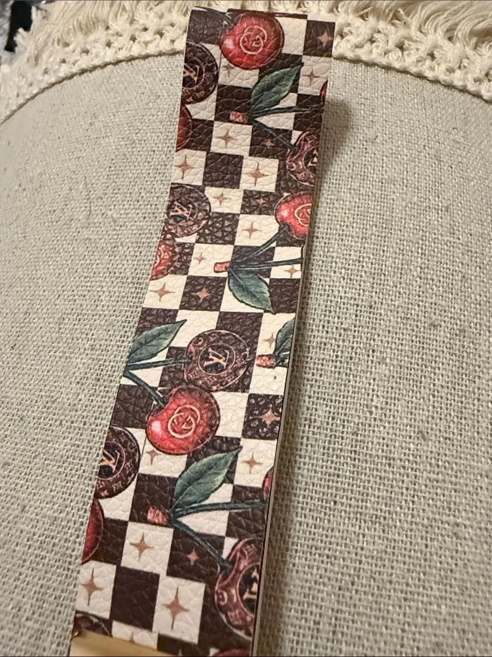Floral Check Wrist Keyring with Gold Hardware